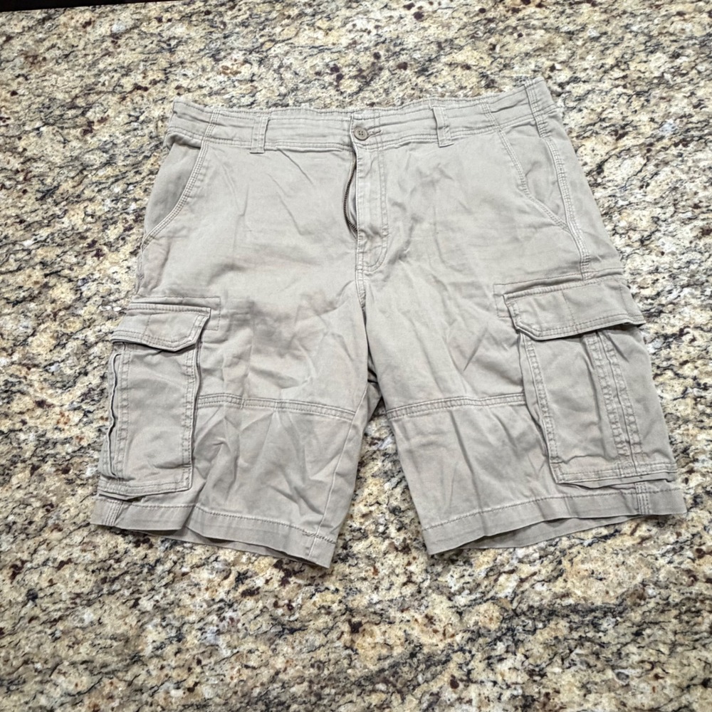 Goodfellow & Co Mens Cargo Shorts Tan Khaki Cotton Twill Multi Pocket Size‎ 38